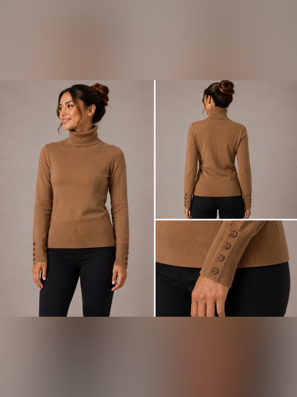 JM COLLECTION Size S Camel Turtleneck Sweater